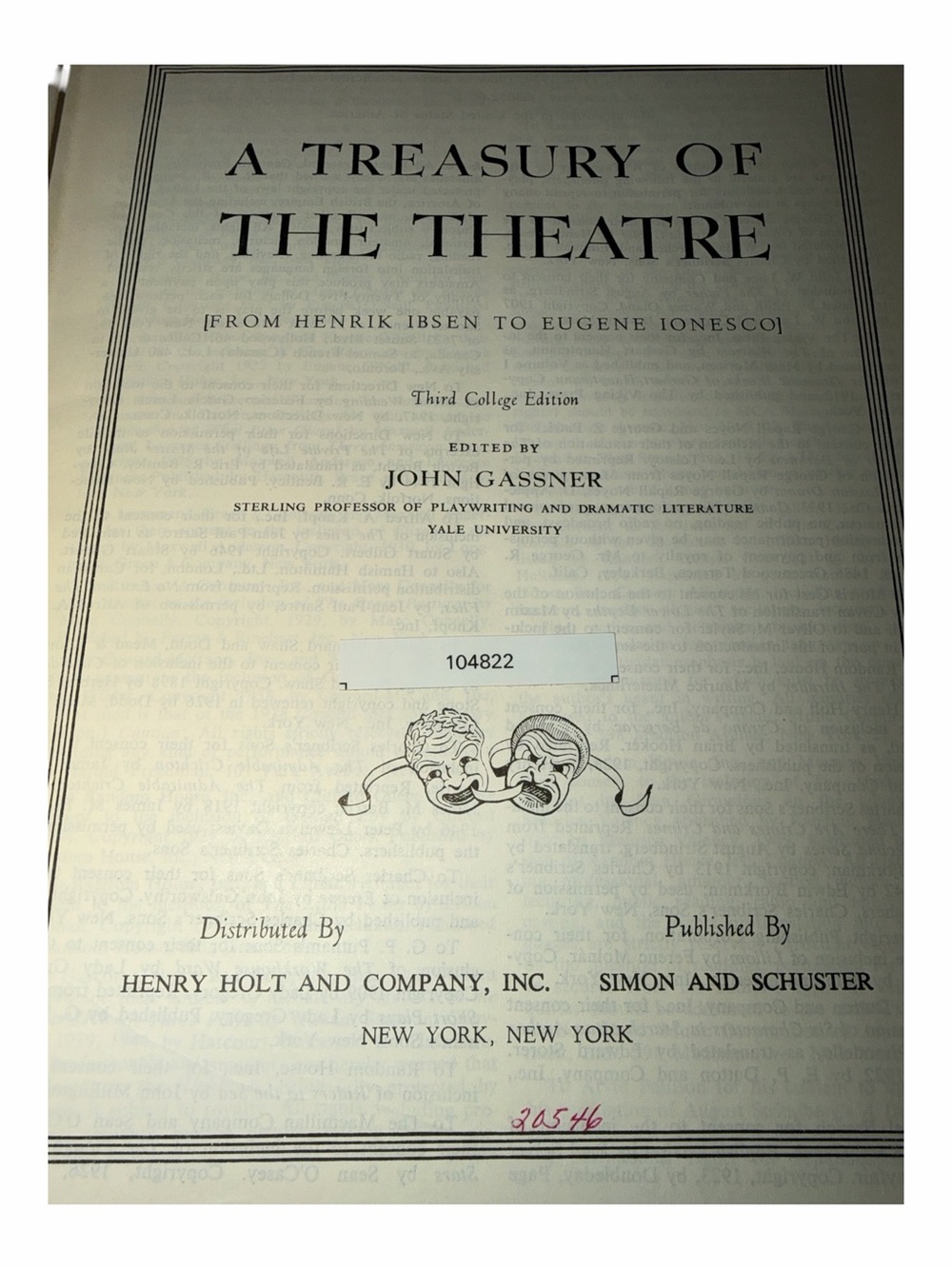 Vintage A Treasury of the Theatre Hardcover Book John Gassner Ibsen to Ionesco - Picture 2 of 2